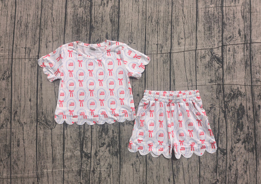 preorder Samples GSSO3552 July 4th Red Flag Bows Short Sleeve Shorts Girls Set