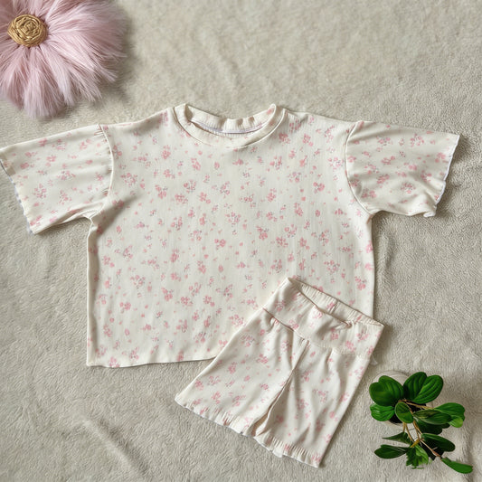 preorder GSSO3558 Flowers Floral Short Sleeve Shorts Girls Set