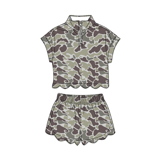 preorder GSSO3562 Scallop Camo Short Sleeve Shorts Girls Set
