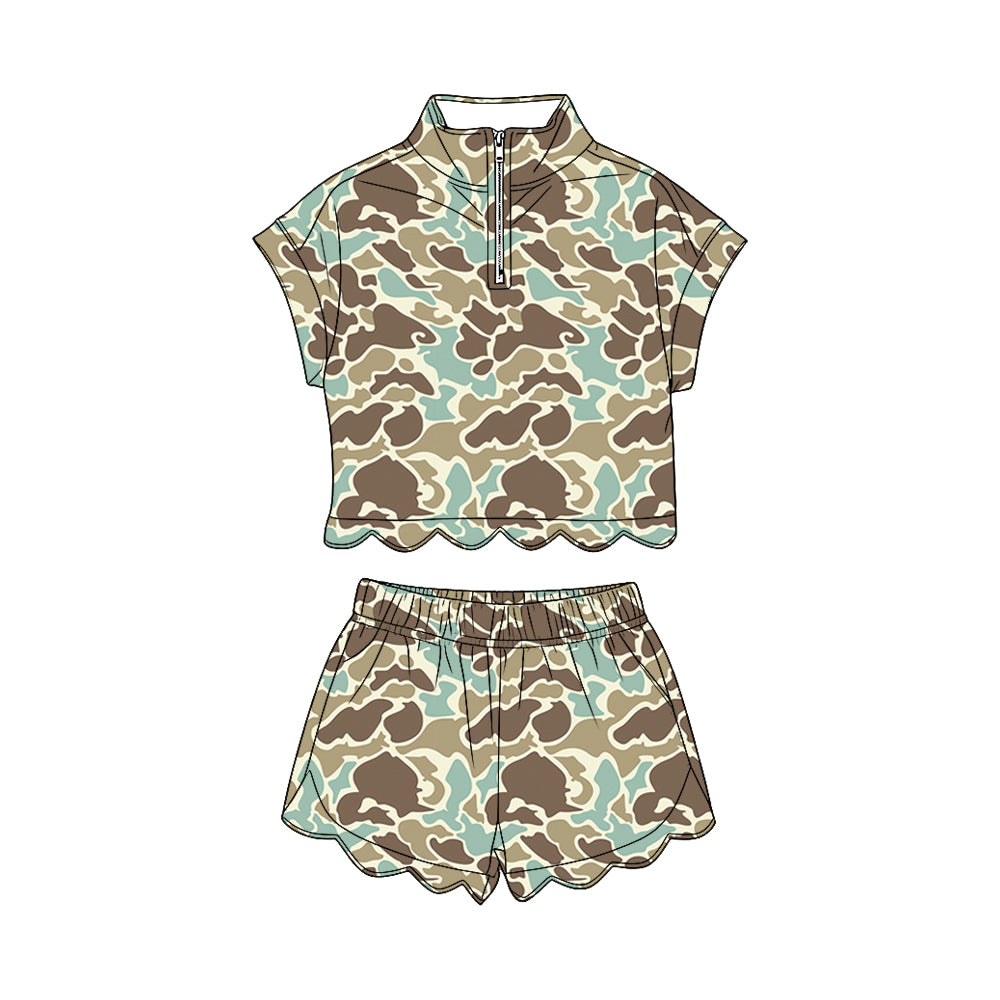 preorder GSSO3565 Scallop Camo Short Sleeve Shorts Girls Set