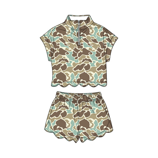 preorder GSSO3565 Scallop Camo Short Sleeve Shorts Girls Set
