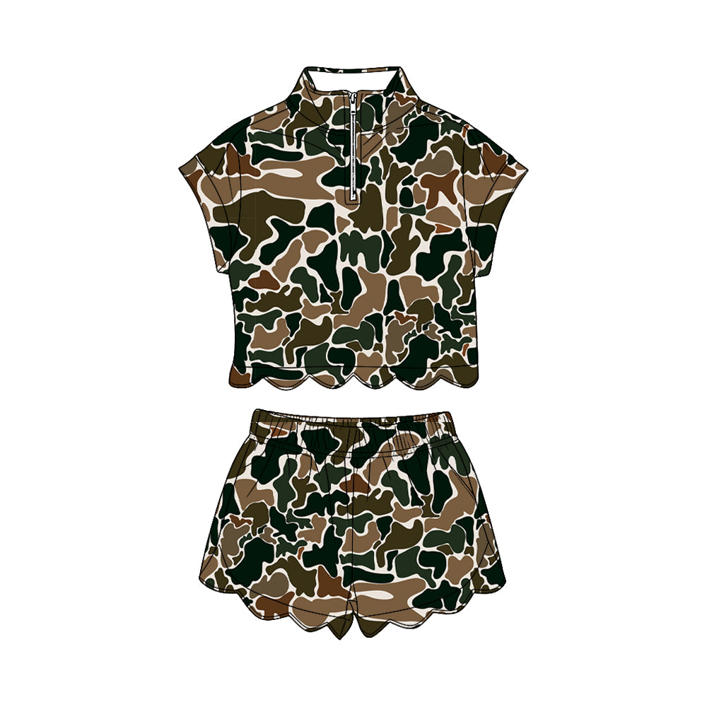 preorder GSSO3566 Scallop Camo Short Sleeve Shorts Girls Set