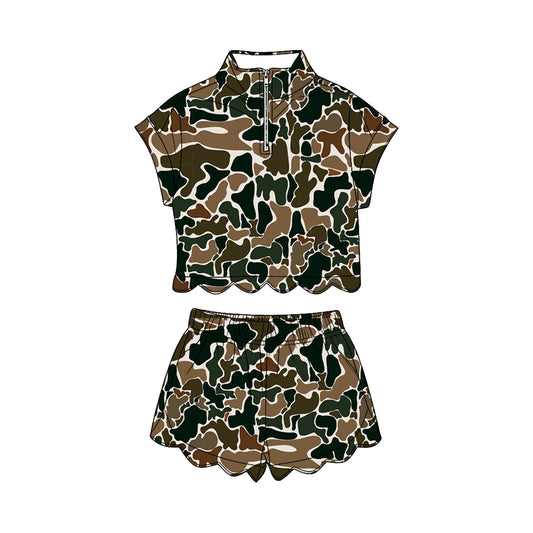 preorder GSSO3566 Scallop Camo Short Sleeve Shorts Girls Set