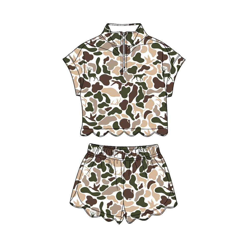 preorder GSSO3567 Scallop Camo Short Sleeve Shorts Girls Set