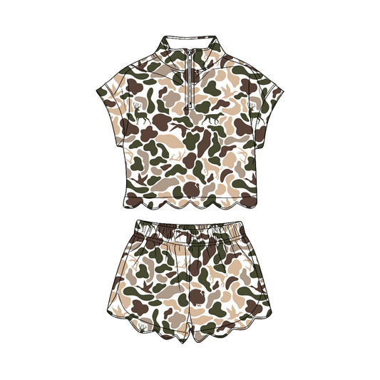 preorder GSSO3567 Scallop Camo Short Sleeve Shorts Girls Set