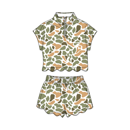 preorder GSSO3568 Scallop Camo Short Sleeve Shorts Girls Set