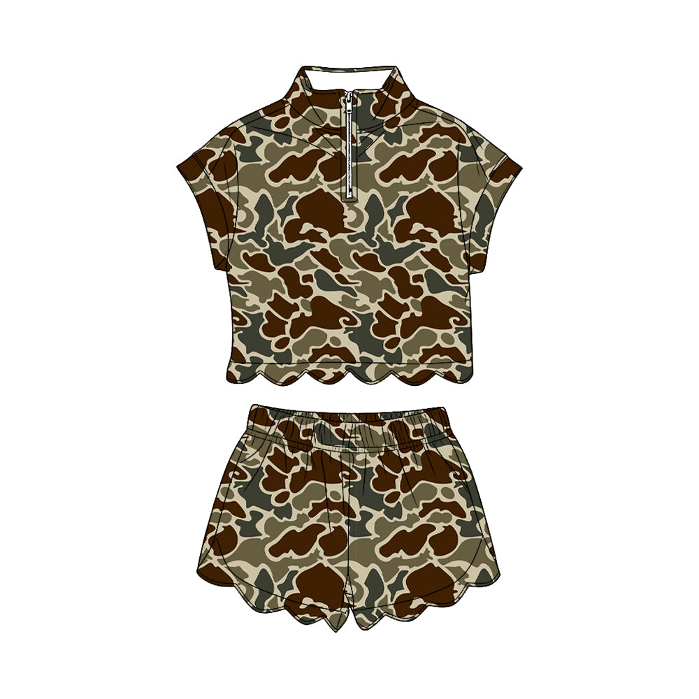 preorder GSSO3569 Scallop Camo Short Sleeve Shorts Girls Set