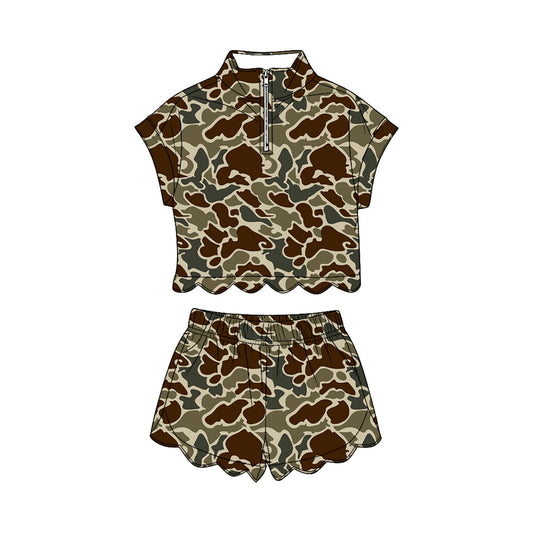 preorder GSSO3569 Scallop Camo Short Sleeve Shorts Girls Set