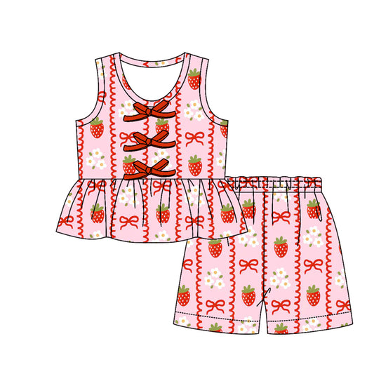 preorder GSSO3590 Flowers Strawberry Sleeveless Shorts Girls Set