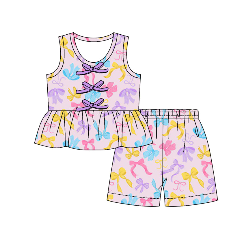 preorder GSSO3592 Bows Purple Sleeveless Shorts Girls Set