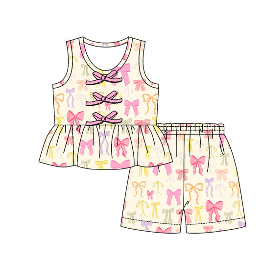 preorder GSSO3593 Bows Pink Sleeveless Shorts Girls Set