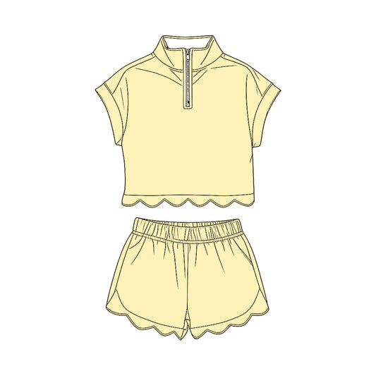 preorder GSSO3594 Light Yellow Short Sleeve Shorts Girls Set