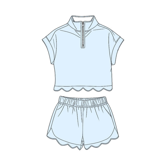 preorder GSSO3595 Light Blue Short Sleeve Shorts Girls Set