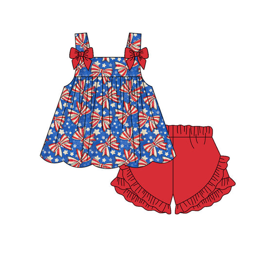 preorder GSSO3596 July 4th Sleeveless Red Shorts Girls Set