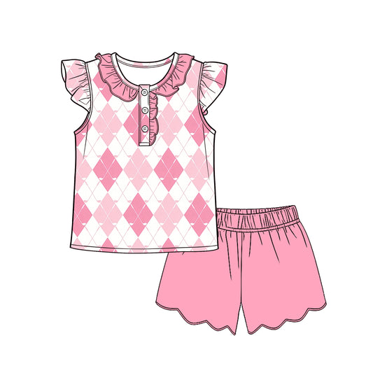 preorder GSSO3598 Golf Pink Flutter Sleeve Pink Shorts Girls Set