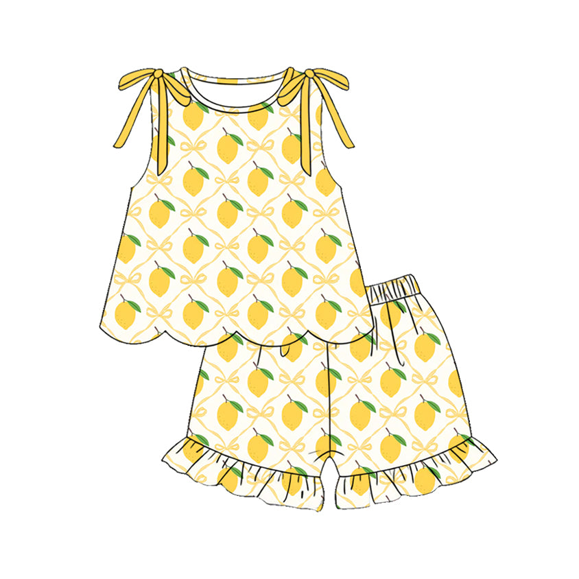 preorder GSSO3611 Lemon Bows Sleeveless Shorts Girls Set