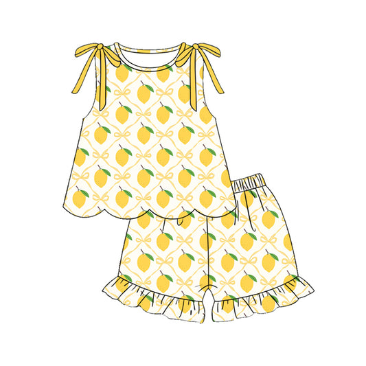 preorder GSSO3611 Lemon Bows Sleeveless Shorts Girls Set