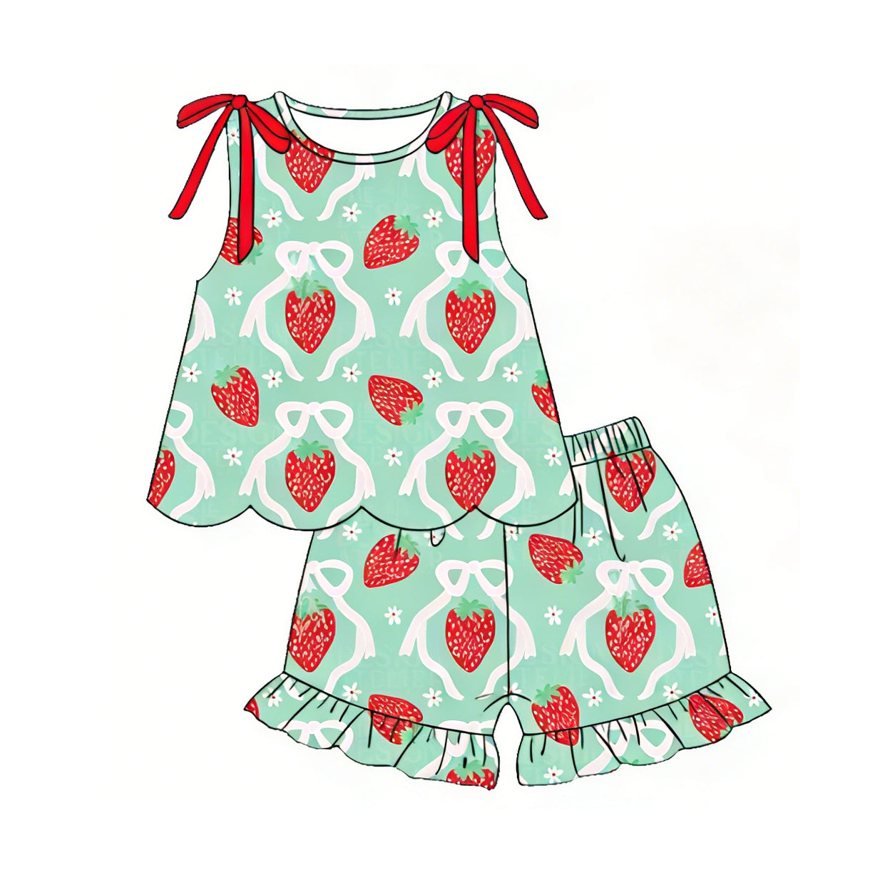preorder GSSO3613 Strawberry Bows Sleeveless Shorts Girls Set