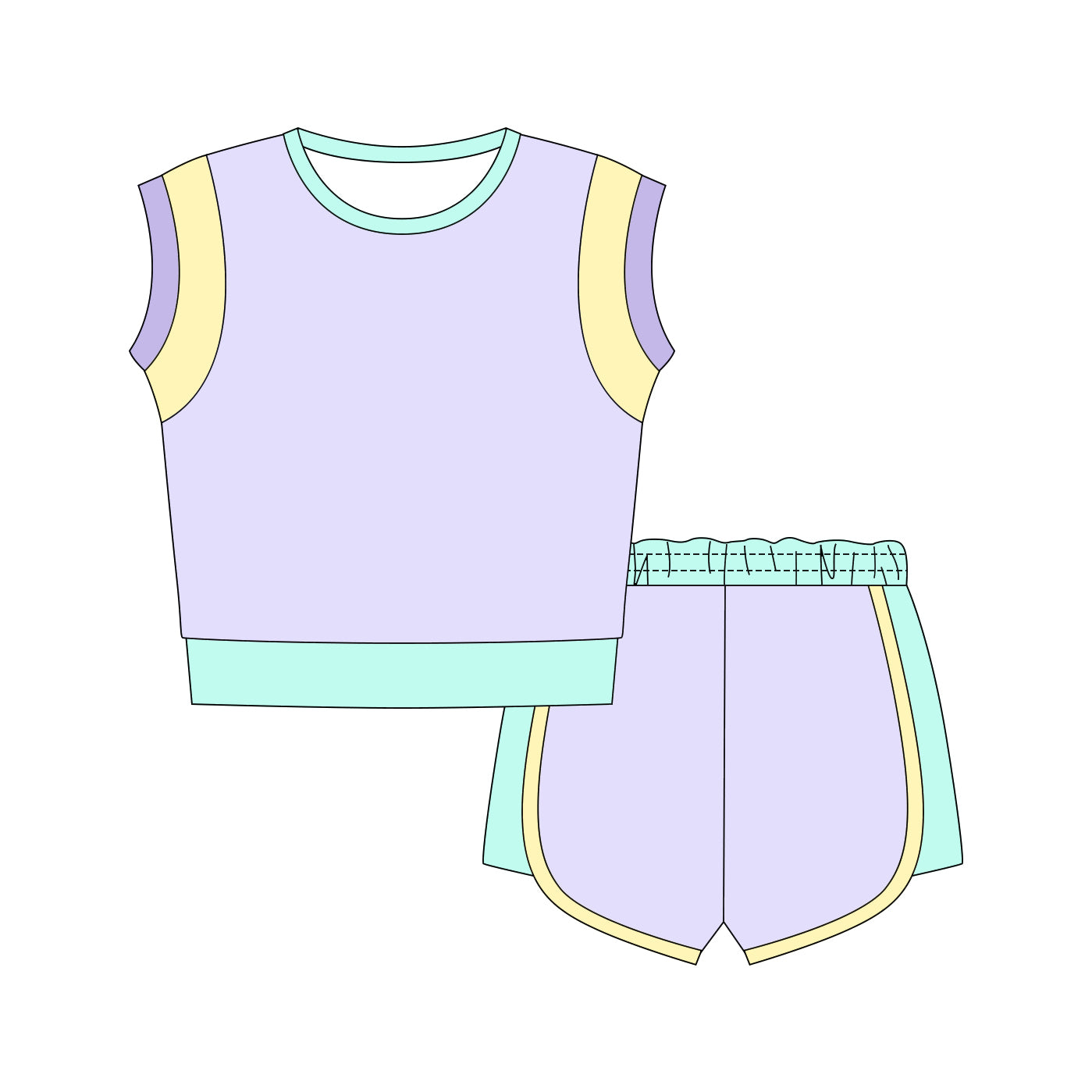 preorder GSSO3614 Purple Sleeveless Shorts Girls Set