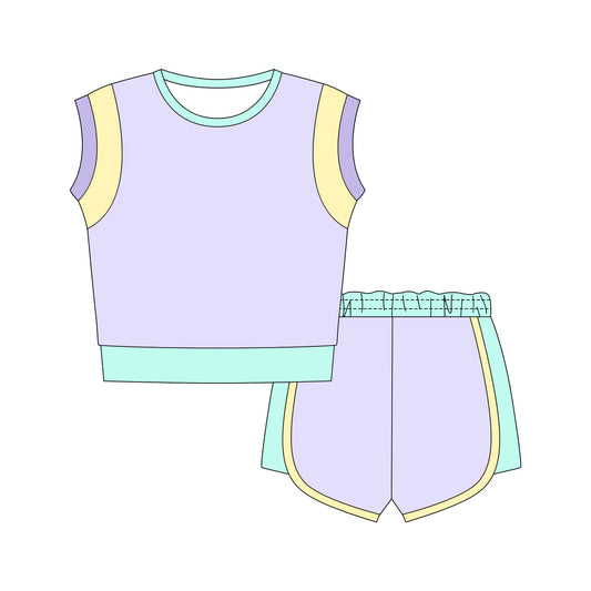 preorder GSSO3614 Purple Sleeveless Shorts Girls Set