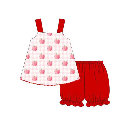 preorder GSSO3616 Apple Sleeveless Red Shorts Girls Set