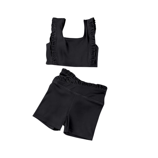 Preorder GSSO3620 Yoga Black Sleeveless Shorts Girls Set