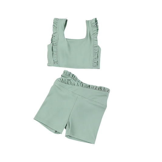 Preorder GSSO3621 Yoga Green Sleeveless Shorts Girls Set