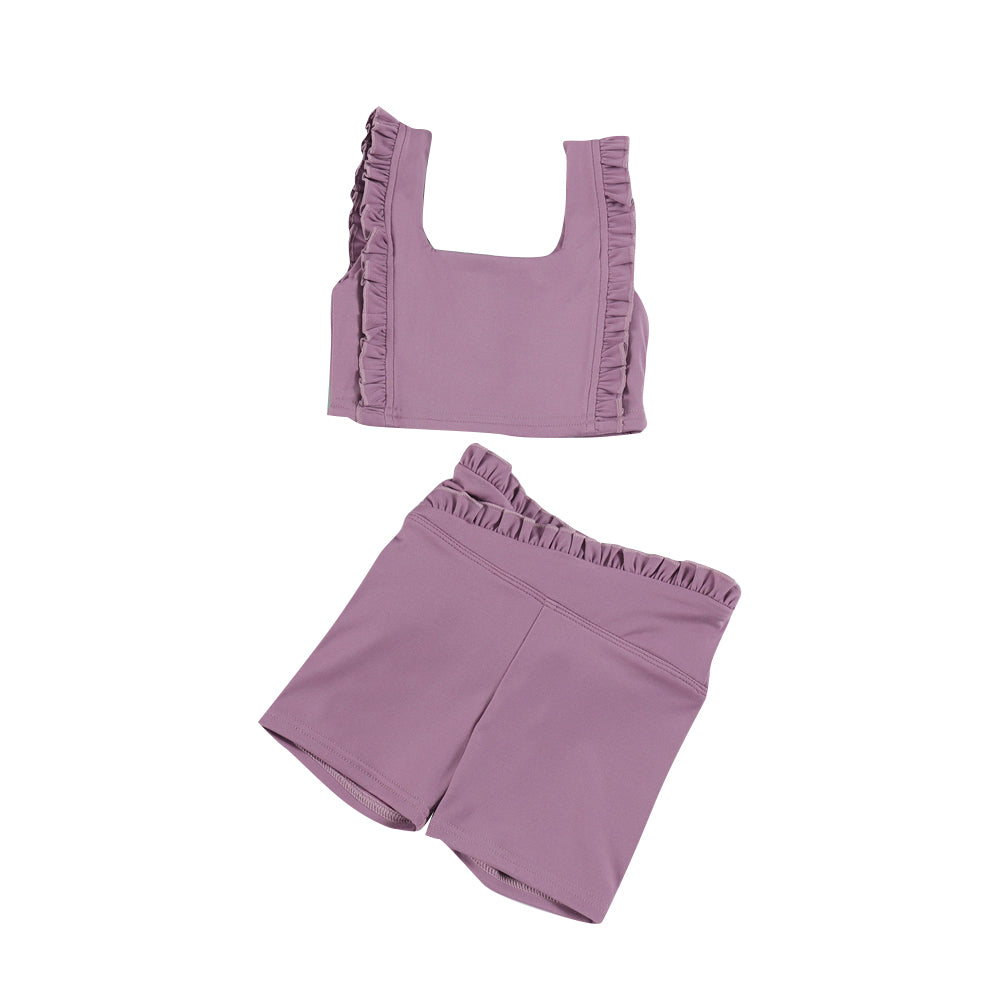 Preorder GSSO3621 Yoga Purple Sleeveless Shorts Girls Set