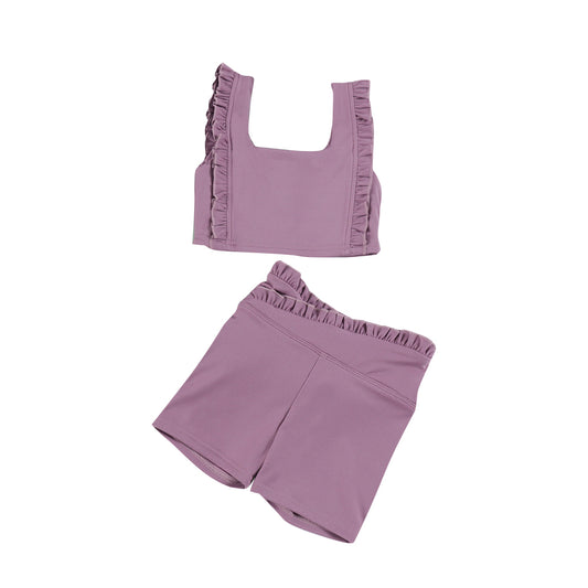 Preorder GSSO3621 Yoga Purple Sleeveless Shorts Girls Set