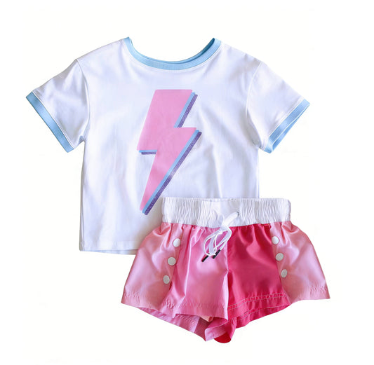 preorder GSSO3628 Flash Short Sleeve Pink Shorts Girls Set
