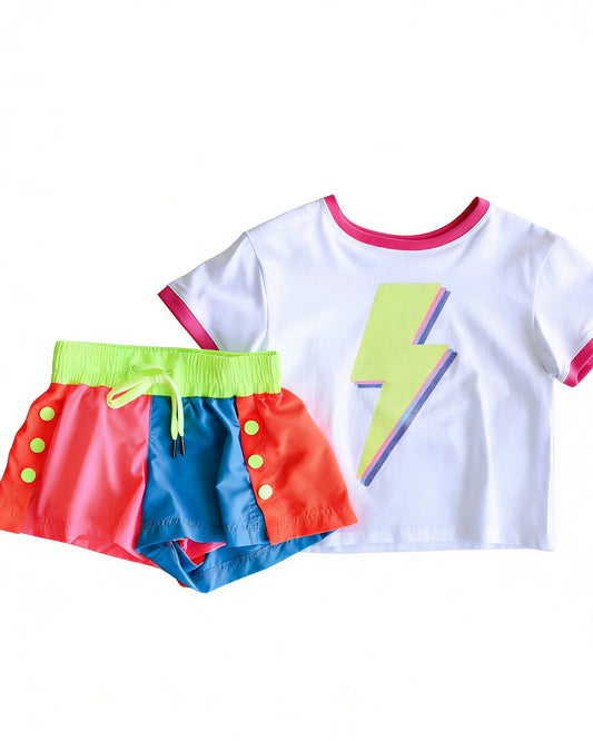preorder GSSO3629 Flash Short Sleeve Pink Blue Shorts Girls Set
