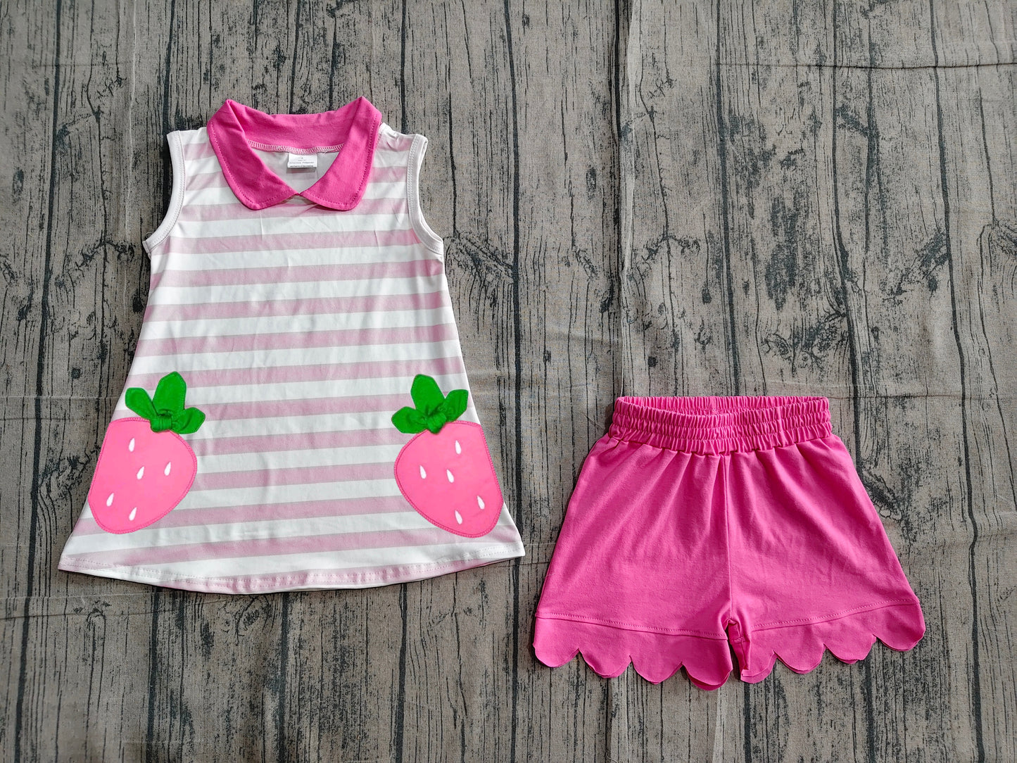 preorder Samples GSSO3631 Strawberry Pink Striped Sleeveless Shorts Girls Set
