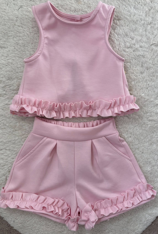 preorder GSSO3639 Pink Sleeveless Shorts Girls Set