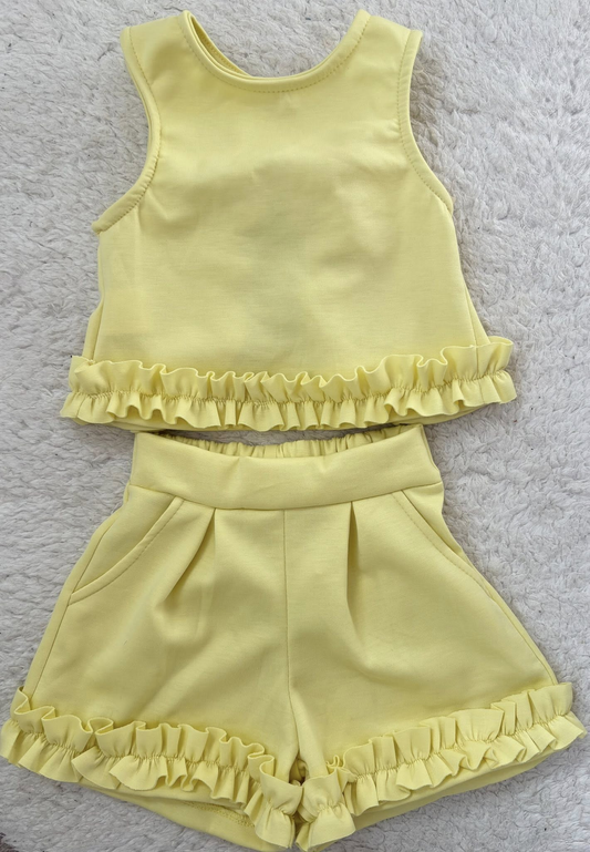 preorder GSSO3640 Yellow Sleeveless Shorts Girls Set
