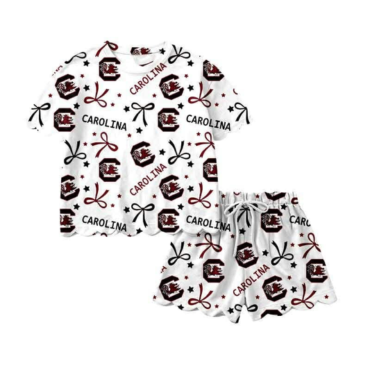 preorder GSSO3641 Scallop Carolina Bows Short Sleeve Shorts Girls Set