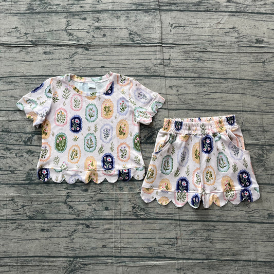preorder Samples GSSO3643 Scallop Flowers Short Sleeve Shorts Girls Set