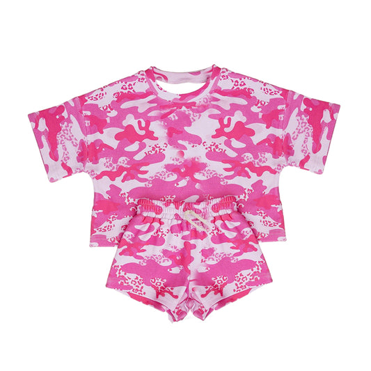 preorder GSSO3650 Pink Camo Short Sleeve Shorts Girls Set