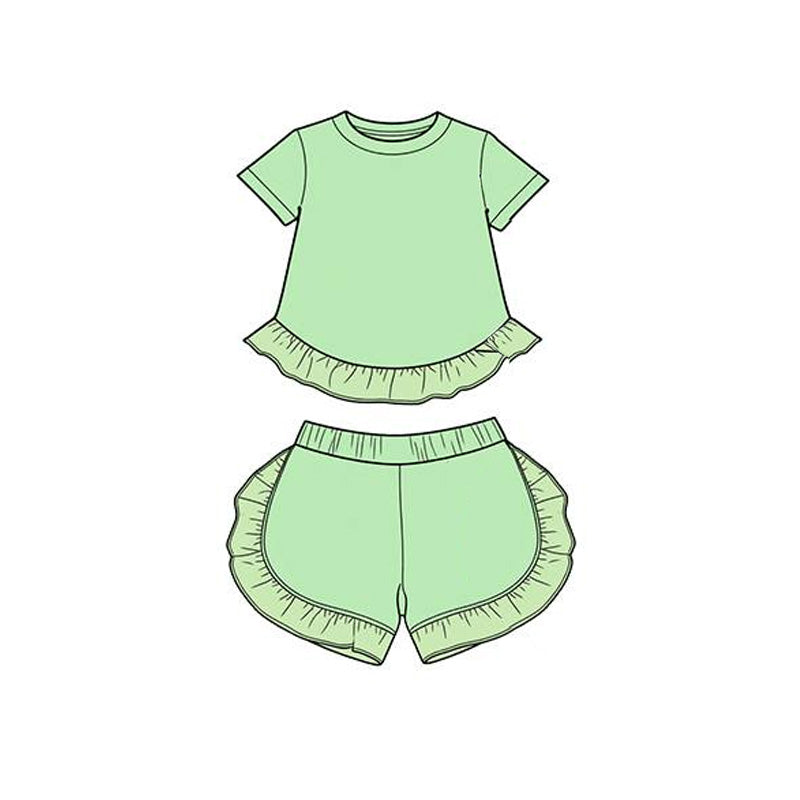 preorder GSSO3654 Green Short Sleeve Shorts Girls Set
