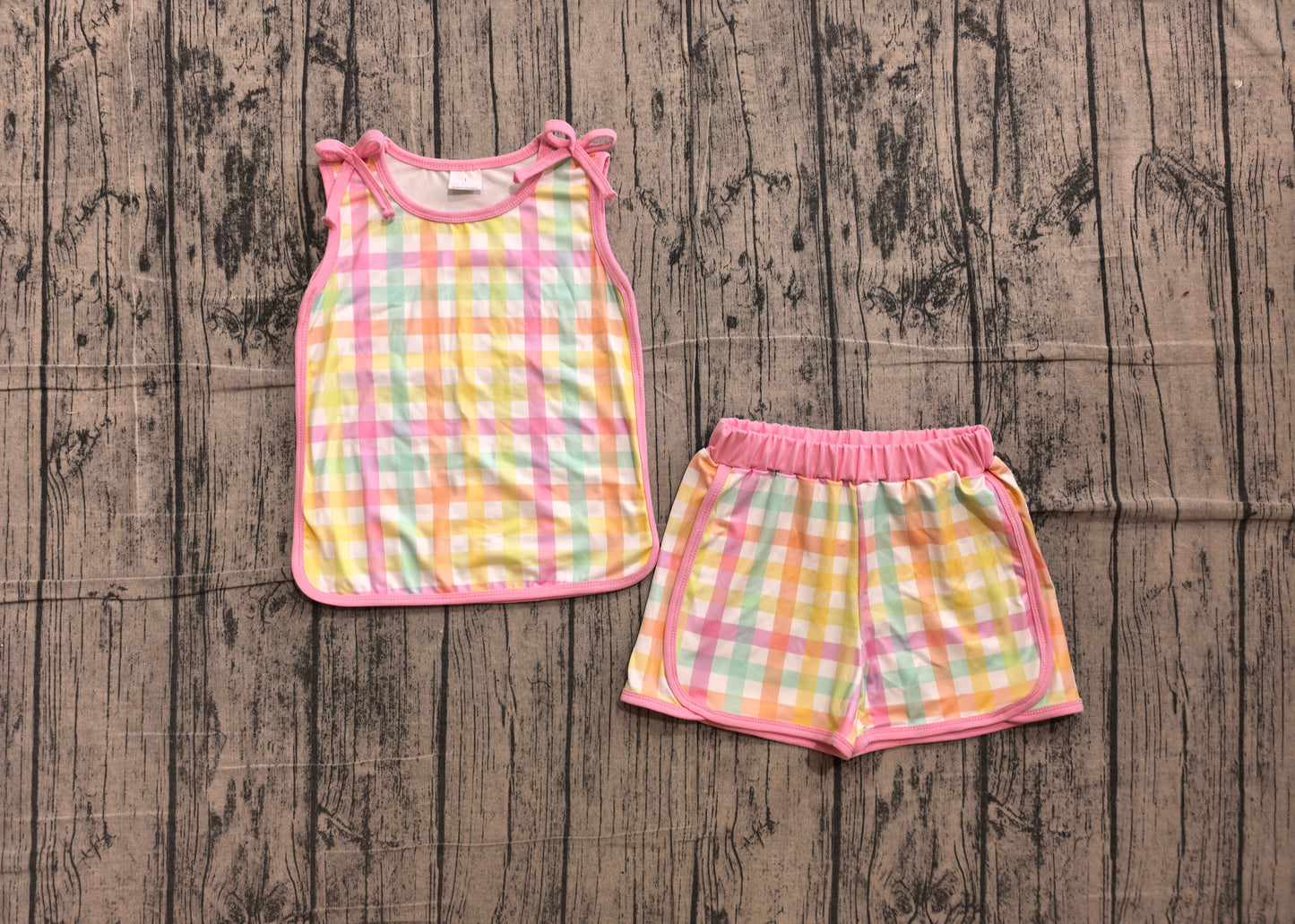 preorder Samples GSSO3659 Colorful Striped Yellow Sleevless Shorts Girls Set