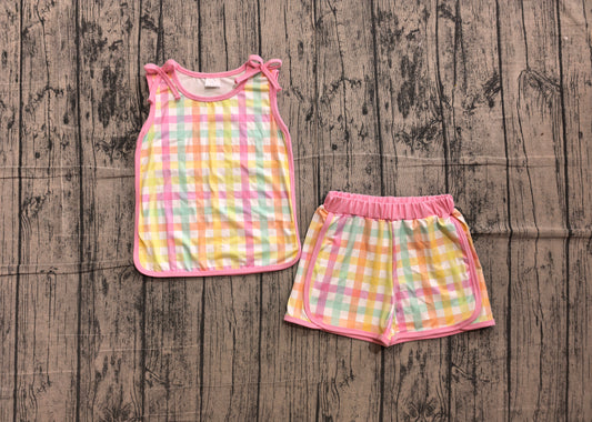preorder Samples GSSO3659 Colorful Striped Yellow Sleevless Shorts Girls Set