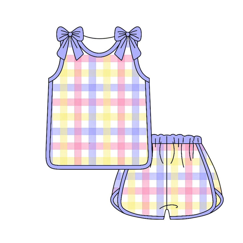 preorder GSSO3663 Colorful Striped Purple Sleeveless Shorts Girls Set