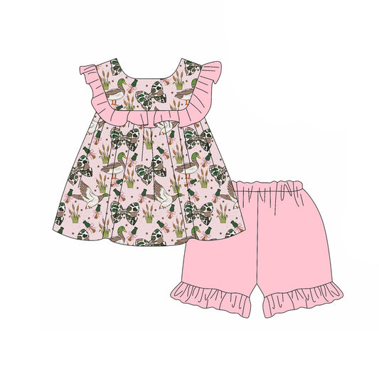 preorder GSSO3667 Camo Bow Mallard Flutter Sleeve Brown Shorts Girls Set