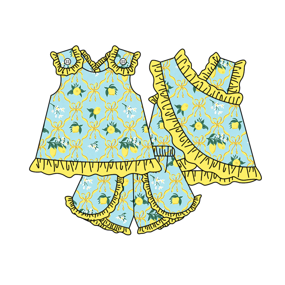 preorder GSSO3677 Lemon Yellow Sleeveless Shorts Girls Set
