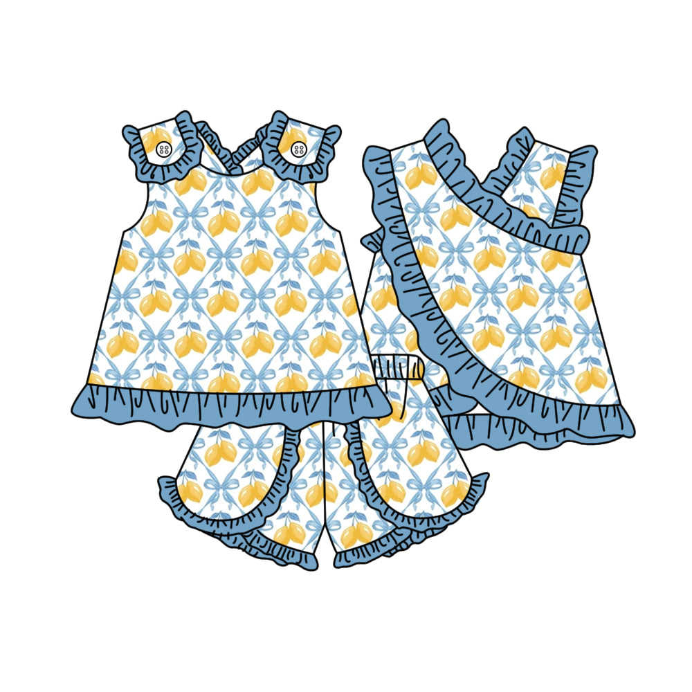 preorder GSSO3679 Lemon Blue Sleeveless Shorts Girls Set