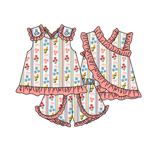preorder GSSO3680 Flowers Pink Sleeveless Shorts Girls Set