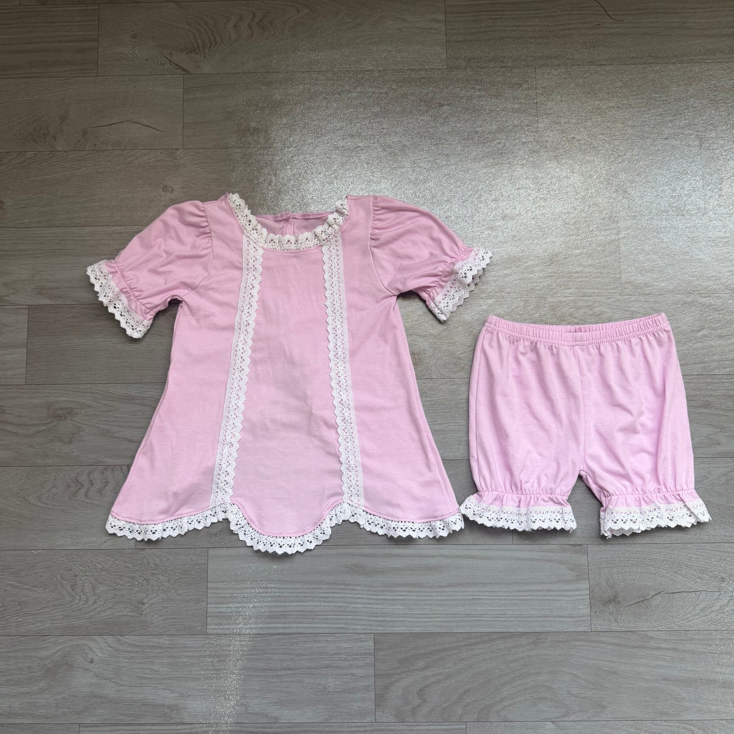 preorder Samples GSSO3681 Pink Lace Short  Sleeve Shorts Girls Set