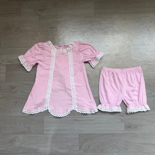 preorder Samples GSSO3681 Pink Lace Short  Sleeve Shorts Girls Set
