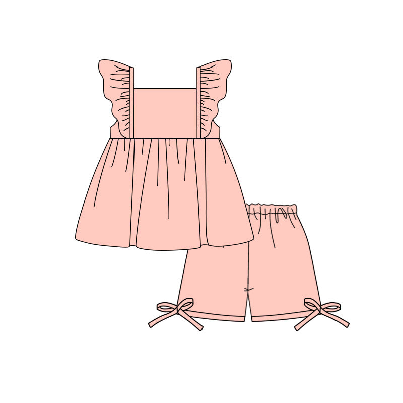 preorder GSSO3690 Pink Flutter Sleeve Shorts Girls Set
