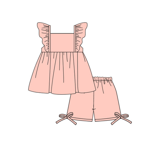 preorder GSSO3690 Pink Flutter Sleeve Shorts Girls Set