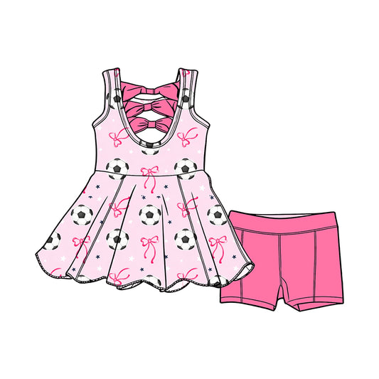 preorder GSSO3697 Soccer Bows Sleeveless Pink Shorts Girls Set